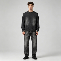 Jean en denim premium pour homme, coupe droite et bootcut, délavé, effet boue, usé et déchiré
