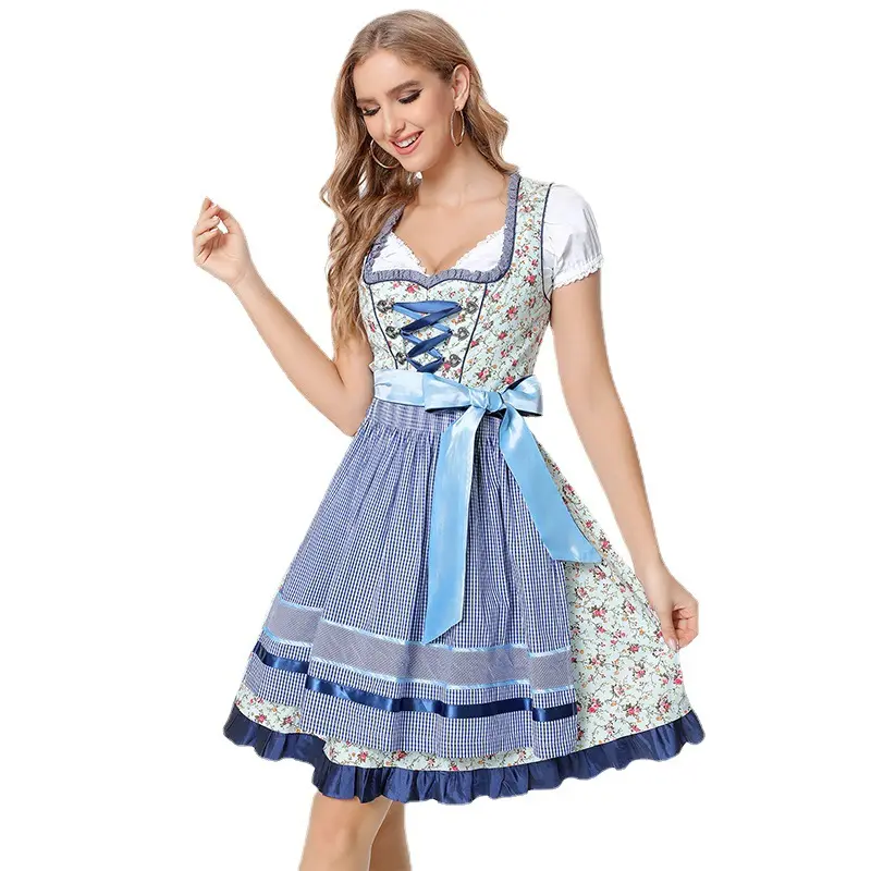 Oktoberfest German Beer Maid Costume Short Dress Cosplay V-neck Dress