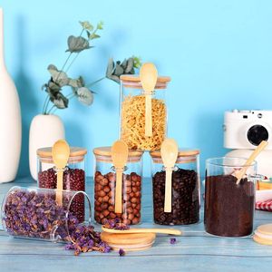 High Borosilicate Glass Spice <b>Storage</b> Containers Bamboo Lid Silicone Pad Clear Square Design Detachable Food Container - Product Image 5