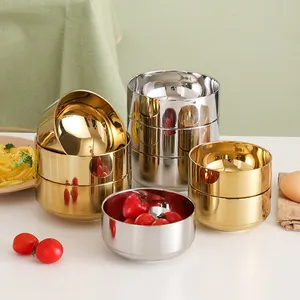 Double Walled Insulated Metal Food Nesting Serving Bowl Mirror Polished 304 Stainless Steel Bowls For Kids and Adults