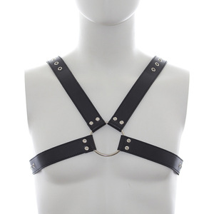 Leather Chest <b>Harness</b> Black Metal Ring Restraint For <b>Men</b> Nightclub Wear - Product Image 1