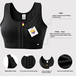 Soutiens-gorge de mastectomie à fermeture avant à 3 ou 4 rangées de crochets, soutien-gorge de compression sans armatures avec bretelles réglables, soutiens-gorge <span class=keywords><strong>post</strong></span>-chirurgie pour femmes - Product Image 2