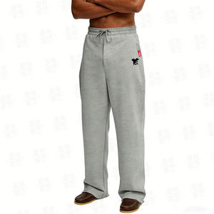 Pantalon de survêtement en coton à cordon de serrage, coupe droite, jambe large, taille élastique, ourlet brut, broderie personnalisée, tissu lourd en molleton français - Product Image 1