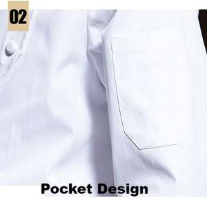 Venta al por mayor Chef uniforme de manga larga Unisex transpirable algodón cocina ropa de trabajo con bolsillo para restaurante Hotel - Product Image 4