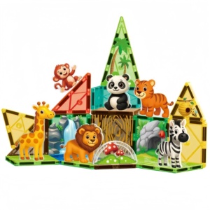 Animaux du zoo Blocs créatifs 3D Modèles de <span class=keywords><strong>construction</strong></span> Jouets d'apprentissage précoce Ensemble de tuiles magnétiques pour tout-petits - Product Image 1