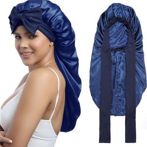 Bonnet en Soie Extra Large avec Long Ruban à Nouer, Bonnet de Nuit Ajustable en Satin pour Tresses, Soin des Cheveux, Vente en Gros Personnalisée - Product Image 6