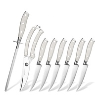 Ensemble de couteaux blancs classiques entièrement forgés, 17 pièces, avec bloc en bois et aiguiseur