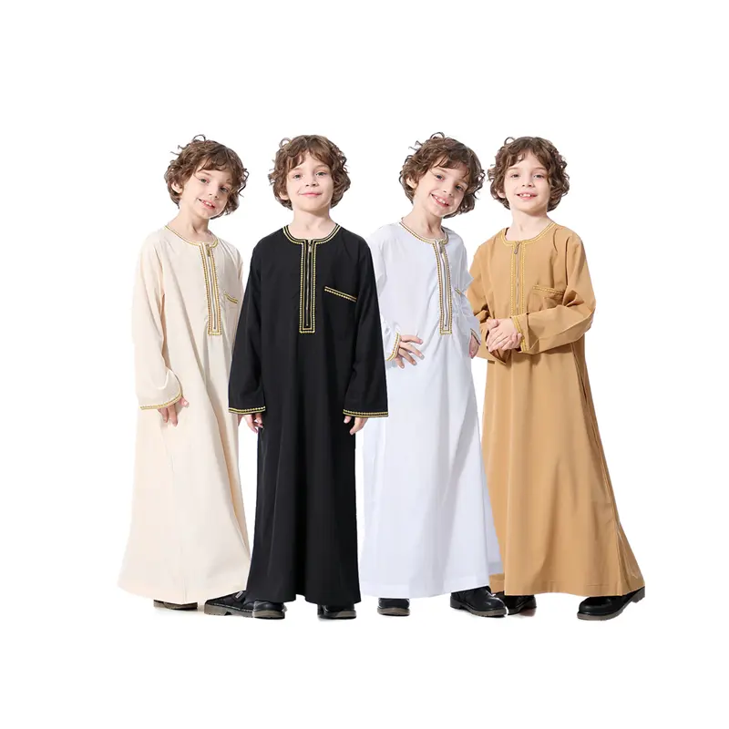 ที่ดีที่สุดขายเด็กเสื้อผ้ามุสลิม Thobe Robe เด็กอิสลามอาหรับเสื้อผ้า Jubah เด็ก Abaya กับพ็อกเก็ต