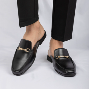 Men's Horsebit Buckle <b>Closed</b> Toe Mule Slippers Minimalist Backless Leather Slides <b>Sandals</b> for Young Men Daily Wear Casual - Product Image 5