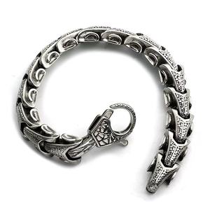 Pulsera yunnique con diseño de escamas de dragón para hombre, de acero inoxidable, diseño de púas de plata tibetana, joyería de regalo - Product Image 1