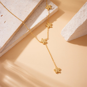 Flower Chain Tassel Necklace Gold Plated Stainless Steel Simple Fashionable Korean Style Accessory Jewelry - Product Image 2