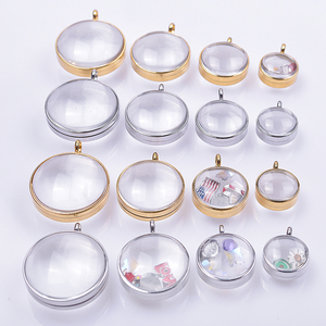 Pendentif médaillon en acier inoxydable, verre convexe rond, <span class=keywords><strong>photo</strong></span> flottante DIY pour la fabrication de bijoux, collier, porte-clés, cadeau - Product Image 1