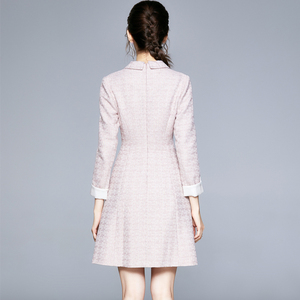 <span class=keywords><strong>Blazer</strong></span>-Kragen Zweireihiges Hellrosa Elegantes Tweed-Kleid - Product Image 4