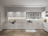 Armoire de cuisine en bois massif design moderne meubles blancs haut de gamme charnière de robinet d'évier d'îlot de cuisine en bois assemblé marbre