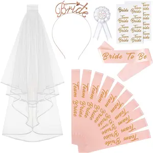 Свадебные вечерние костюмы для невесты, свадебные украшения, набор для невесты, повязка на голову, розовое золото, плечевой ремень, значок, комплект из вуали