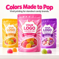 Sachet Doypack en Mylar refermable avec fermeture Ziplock, personnalisable avec logo, en plastique, à faible MOQ pour l'emballage de bonbons et de snacks sous marque privée