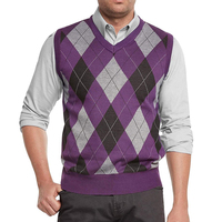 Nouvelle Arrivée Gilet en Laine Tricoté Doux Style Preppy Col V Personnalisé OEM Motif Argyle Confortable Sans Manches Vintage pour Hommes