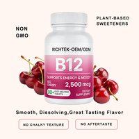 Richtek OEM/ODM Vitamin B12 2500 Mcg yang Dapat Larut untuk Energi & Dukungan Imunitas Rasa Ceri Merah - 90 Tablet Sublingual