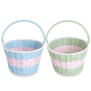 Canasta de Regalo de Pascua ESiVON Moderna Tejida a Mano con Cuerda de Papel, Decoración para el Hogar, Asa con Rayas Pastel, para Niños, Caza de Huevos, <span class=keywords><strong>Picnic</strong></span>, Fiesta - Product Image 1