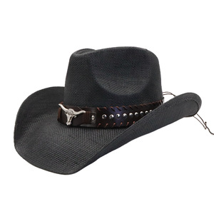Alta qualità stile Texas <span class=keywords><strong>paglia</strong></span> <span class=keywords><strong>di</strong></span> carta all'ingrosso a tesa larga da uomo cappelli da sole con la classica fascia <span class=keywords><strong>di</strong></span> metallo testa <span class=keywords><strong>di</strong></span> mucca - Product Image 3