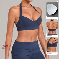 Soutien-gorge de sport yoga respirant à maintien moyen, col en V profond, style dos halter amincissant, avec logo frontal et coussinets amovibles pour femme 7229