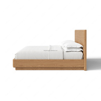 Ensemble de chambre à coucher FERLY en chêne naturel contemporain, tête de lit large en bois, lit à profil bas, table de chevet avec rangement ouvert