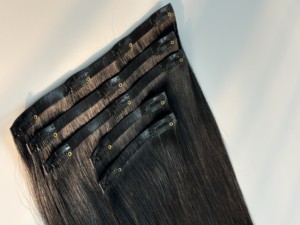 Extensions de cheveux chinois Remy noirs lisses à clipser - Ondulations souples et épaisses JERRY CURL 20 pouces 4 pièces # 1B - Product Image 1