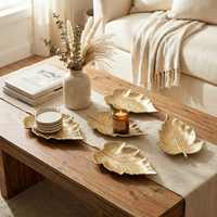 Plateau de rangement Art Déco de luxe en fer doré, motif feuille, pour bijoux, ornement de table de haute qualité résistant à la corrosion pour la décoration intérieure