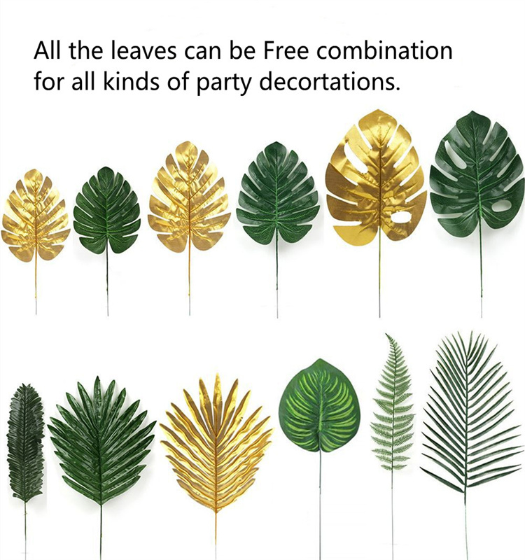 Hot Selling 3 sizes Tropical Artificial  Palm leaves for  Hawaii  Birthday Party Wedding Table Decoration