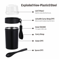 Gobelet à yaourt Lekfre avec cuillère et couvercles en Tritan, en acier inoxydable, portable, pour céréales, desserts, avec une corde de sécurité