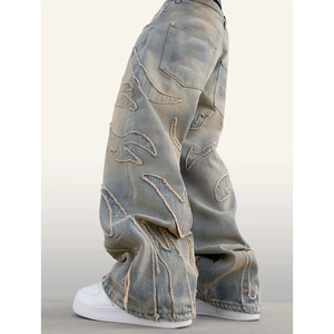 Jeans en coton de haute qualité avec logo personnalisé, design Y2K, broderie chenille, patch, pantalon en jean vintage délavé, jeans skinny déchirés pour hommes - Product Image 5