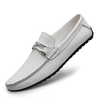 Chaussures décontractées pour hommes en cuir de vache véritable à bout rond avec semelle en caoutchouc, respirantes et confortables, chaussures plates