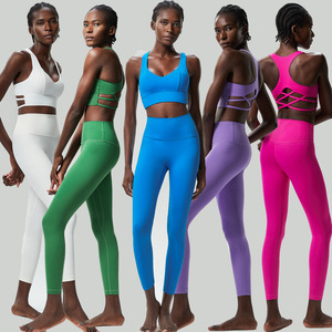 Fitness Yoga Suit Nude Sports Undershirt Secado rápido Transpirable Sin costuras Mujeres Tallas grandes Conjuntos de entrenamiento alto Sin mangas - Product Image 2