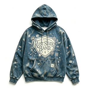 Felpa con Cappuccio Oversize Vintage in Cotone Pesante 100% Antivento, Stile Retrò con Stemma di Bande <span class=keywords><strong>Rock</strong></span>, Vendita all'Ingrosso - Product Image 1