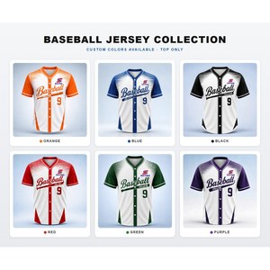 Custom Baseball Jersey Top Only Sublimation Sunburst Print Quick Dry Breathable Polyester Button Down V Neck Men - Product Image 1