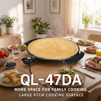 Grande poêle électrique multifonctionnelle pour injera de 47 cm, antiadhésive, 2000 W, avec commande de température réglable pour usage domestique