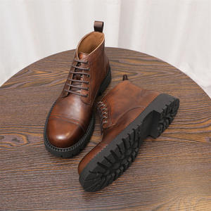 Bottines décontractées pour hommes pour hommes rétro vache en cuir véritable plate-forme épaisse marche <span class=keywords><strong>moto</strong></span> <span class=keywords><strong>botte</strong></span> chaussures habillées élégant Preppy - Product Image 4