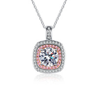 Collier pendentif en moissanite plaqué or rose en argent sterling 925 pour femme, motif cube de sucre, tendance, inaltérable, chaîne simple pour clavicule
