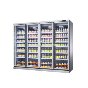 슈퍼마켓 쇼케이스 냉장고 직립 디스플레이 유리문이있는 냉장고 냉동고
