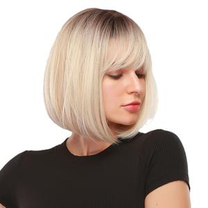 Vente en gros de perruques européennes et américaines neuves pour l'exportation, couvrant toute la tête, avec <span class=keywords><strong>frange</strong></span> droite, dégradé rose, bobo court, mécanisme Ss147 - Product Image 1