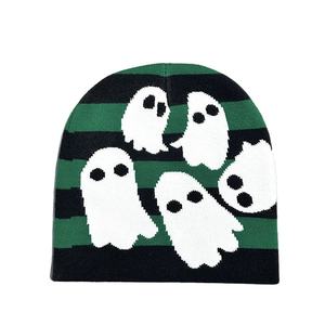 Nouveau Y2K Streetwear Halloween petit diable rayé tricoté Beanie chapeau femmes hommes Hip Hop crâne Bonnet Jacquard bonnets casquette - Product Image 3