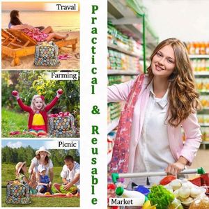 Custom Logo Reusable Groceries Shopping <b>Foldable</b> Washable Tote <b>Bags</b> Eco-Friendly With Attached Pouch - Product Image 4