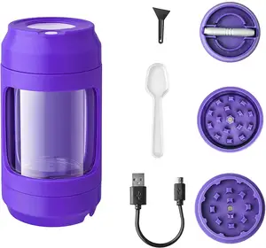 Hot sale 125mm Led Rechargeable Usb herb Plastic Storage Tank With Herb Manual Cigarette Grinder And Holder Smoking Set