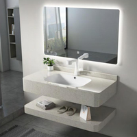 Meubles de salle de bains flottants modernes à surface solide Lavabo en ardoise suspendue au mur Armoire de salle de bains à double évier Vanité pour hôtel