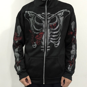 Ykh 2023 mùa xuân mới thời trang tùy chỉnh Phong Cách Gothic hip Pop Hoodies Trắng Rhinestone in ấn Skull đồ họa trùm đầu cá nhân của bạn - Product Image 5