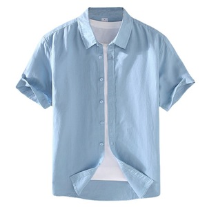 Vente en gros Nouvel arrivage <span class=keywords><strong>Chemise</strong></span> d'été pour hommes <span class=keywords><strong>Chemise</strong></span> à manches courtes en lin <span class=keywords><strong>Chemise</strong></span> décontractée pour hommes en coton et lin de couleur unie - Product Image 1