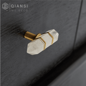 Qiansi HK0104 黄铜天然水晶现代卧室梳妆台橱柜拉手，适用于厨房橱柜门抽屉拉手，易于使用 - Product Image 4