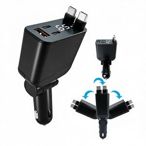 Cargador de coche 4 en 1 de 120W con certificación FCC, el mejor cargador de coche con USB retráctil para 14 Pro Max - Product Image 1