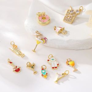 Nieuwe 14K Vergulde Ketting Maken Charme Email Raket Astronaut Donut Zirkoon Cocktail Glazen Hanger Diy Sieraden Accessoires - Product Image 1