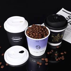 แก้วกาแฟแบบใช้แล้วทิ้งพิมพ์โลโก้ตามสั่ง ขนาด 8oz 12oz 16oz 22oz แบบสองชั้น ย่อยสลายได้ สีดำ พร้อมฝาปิด สำหรับไวน์และเครื่องดื่มเย็น - Product Image 4